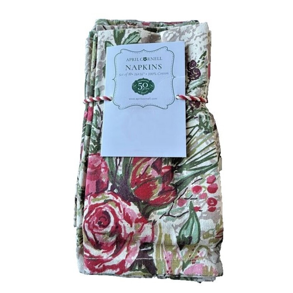 April Cornell Napkins Merry Antique Floral French Country Christmas Set of 10